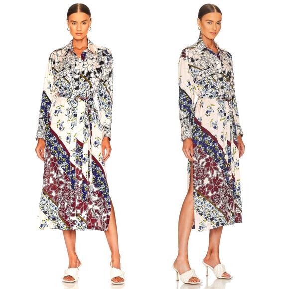 SMYTHE Shirtdress Multi Scarf Print Size Small Pink Cream Red Blue Floral Chic‎ - Picture 4 of 16